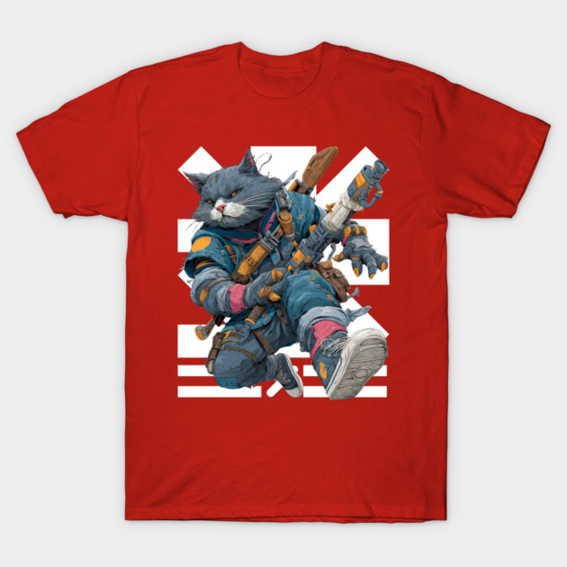Cybernetic Street Cat - Space Warrior T-Shirt by TuncGK