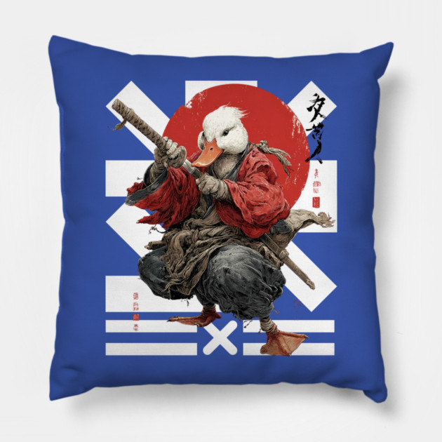 Duck Ronin Samurai Warrior Pillow by TuncGK