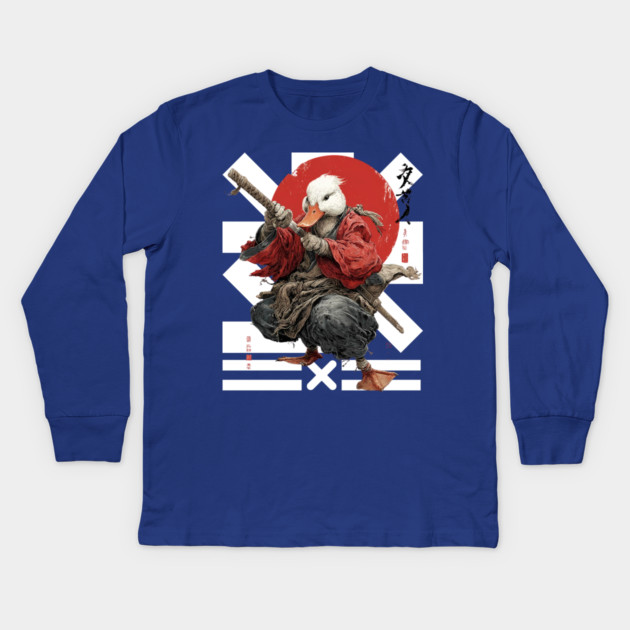 Duck Ronin Samurai Warrior Kids Long Sleeve T-Shirt by TuncGK