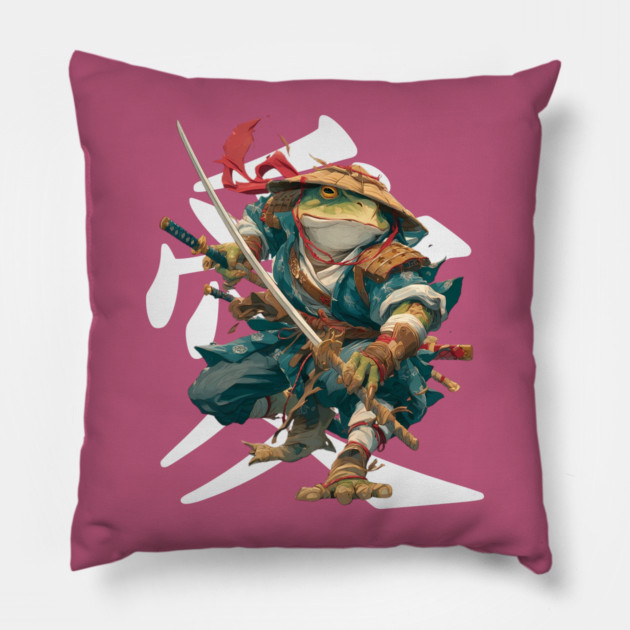 Samurai Frog Warrior with Katana Pillow by TuncGK