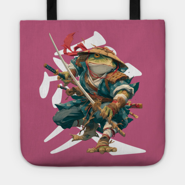 Samurai Frog Warrior with Katana Tote by TuncGK