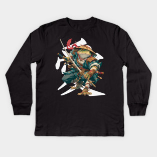 Samurai Frog Warrior with Katana Kids Long Sleeve T-Shirt