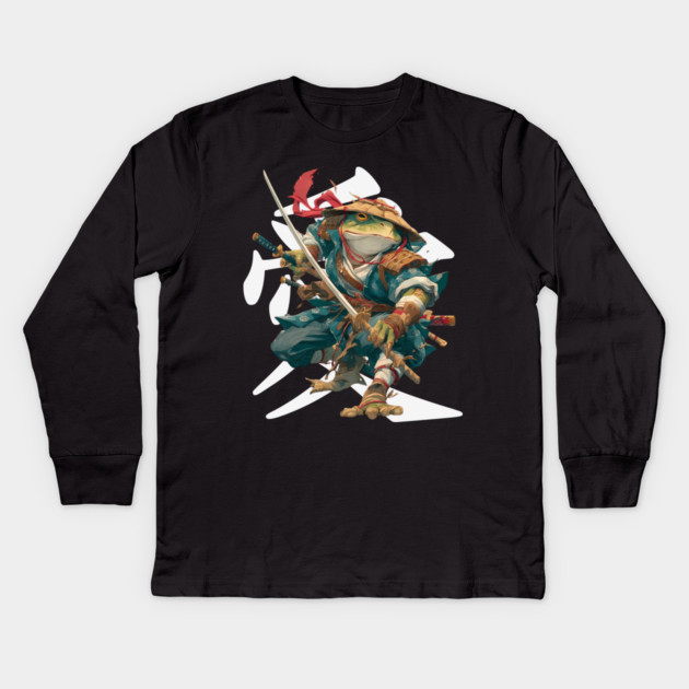 Samurai Frog Warrior with Katana Kids Long Sleeve T-Shirt by TuncGK