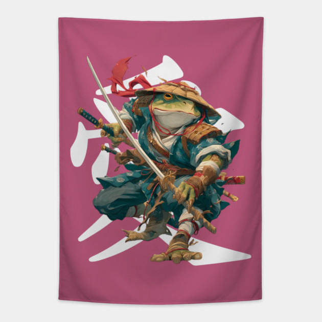 Samurai Frog Warrior with Katana Tapestry by TuncGK
