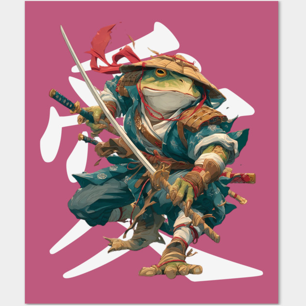Samurai Frog Warrior with Katana Wall Art by TuncGK