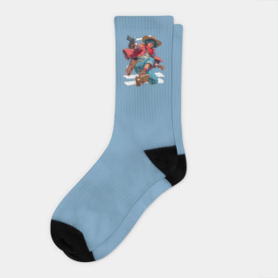 Blue-Haired Anime Gunslinger Socks