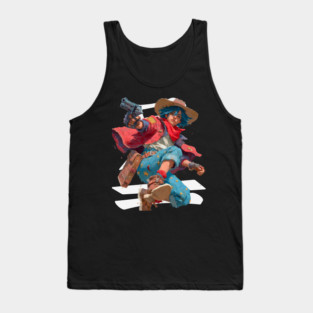 Blue-Haired Anime Gunslinger Tank Top