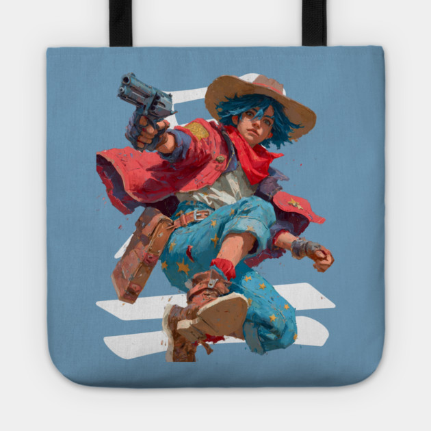Blue-Haired Anime Gunslinger Tote by TuncGK
