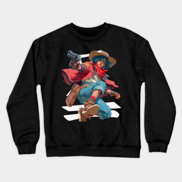Blue-Haired Anime Gunslinger Crewneck Sweatshirt by TuncGK