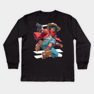 Blue-Haired Anime Gunslinger Kids Long Sleeve T-Shirt