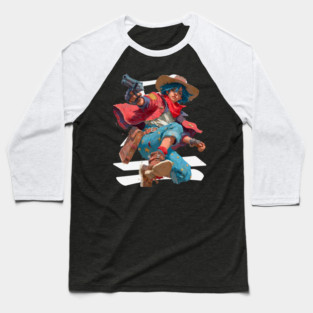 Blue-Haired Anime Gunslinger Baseball T-Shirt