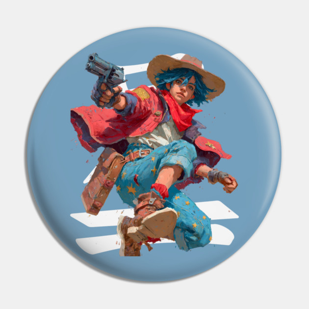 Blue-Haired Anime Gunslinger Pin by TuncGK