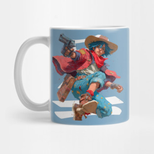 Blue-Haired Anime Gunslinger Mug