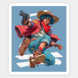 Blue-Haired Anime Gunslinger Sticker