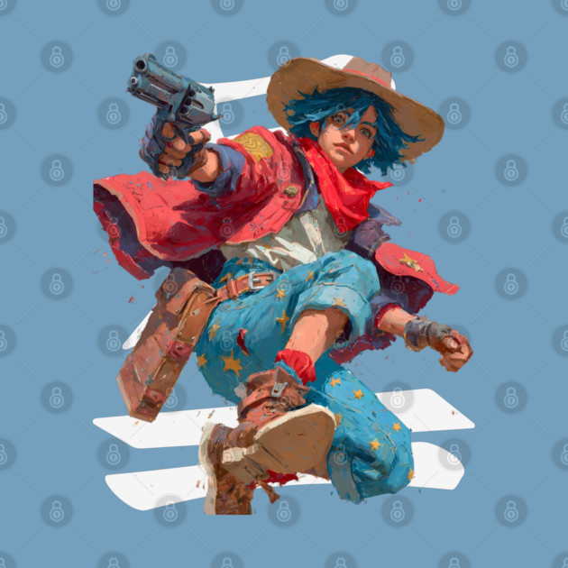 Blue-Haired Anime Gunslinger by TuncGK