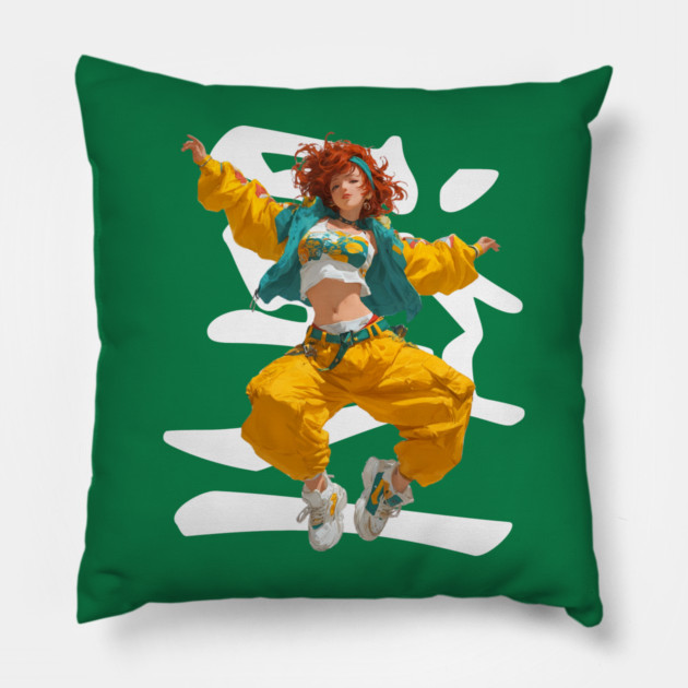 90s Retro Hip Hop Dancer Girl Pillow by TuncGK