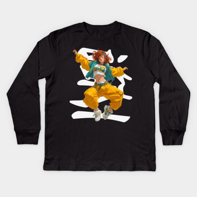 90s Retro Hip Hop Dancer Girl Kids Long Sleeve T-Shirt by TuncGK