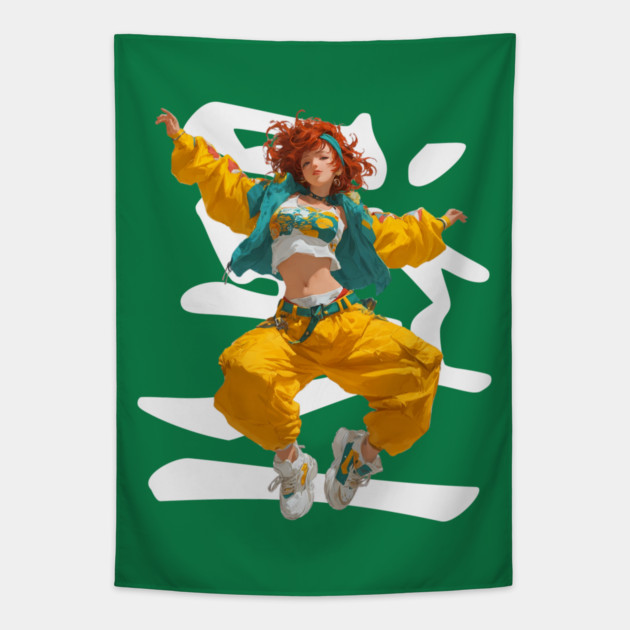 90s Retro Hip Hop Dancer Girl Tapestry by TuncGK