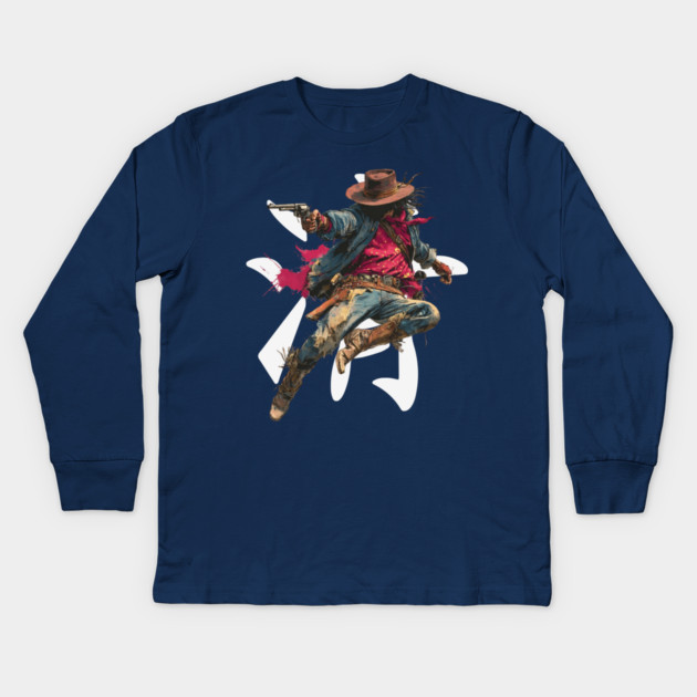 Leaping Gunslinger Cowgirl Kids Long Sleeve T-Shirt by TuncGK
