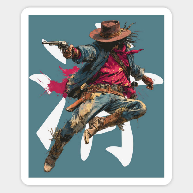 Leaping Gunslinger Cowgirl Magnet by TuncGK