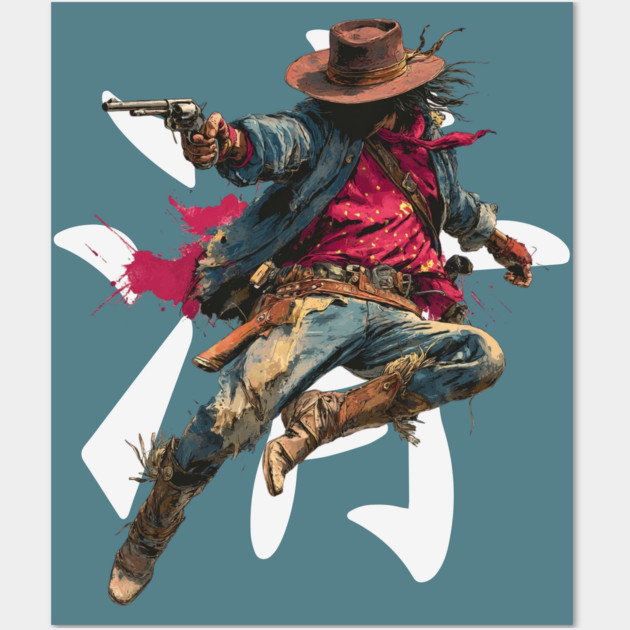 Leaping Gunslinger Cowgirl Wall Art by TuncGK