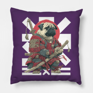 Bushido Pug: The Samurai Dog Warrior Pillow
