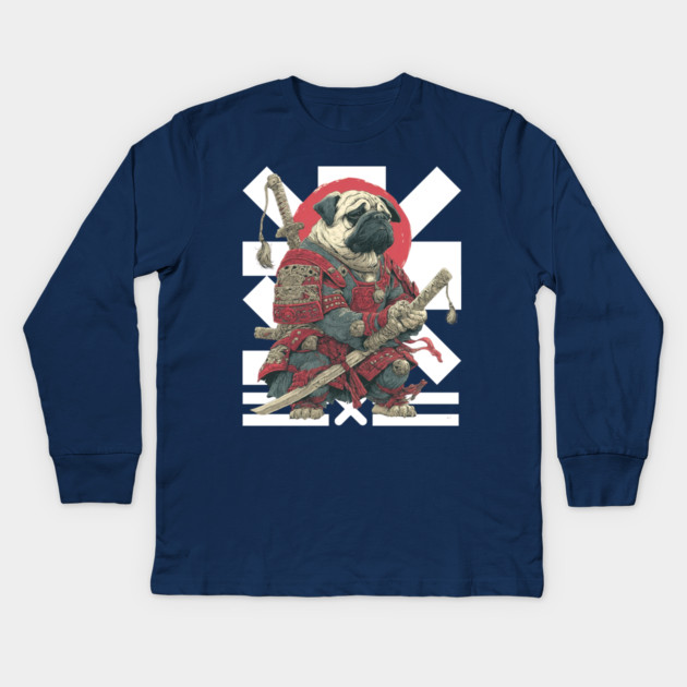 Bushido Pug: The Samurai Dog Warrior Kids Long Sleeve T-Shirt by TuncGK