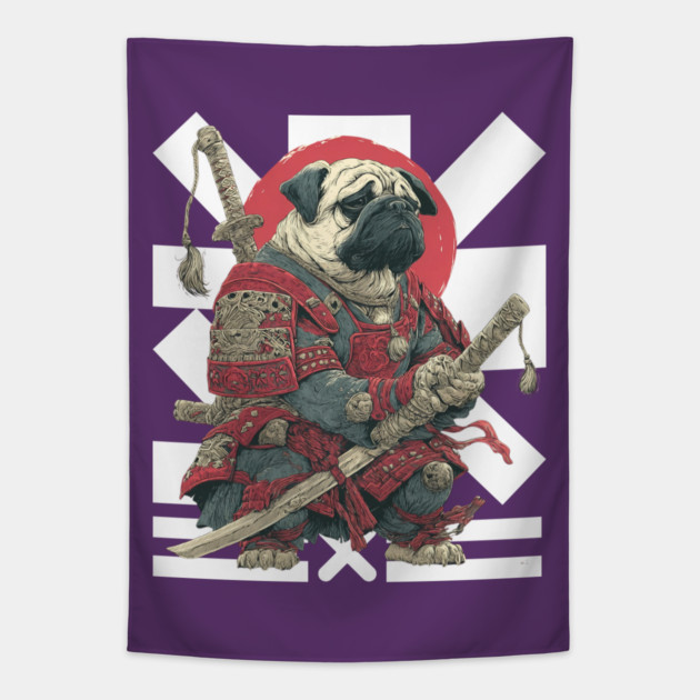 Bushido Pug: The Samurai Dog Warrior Tapestry by TuncGK