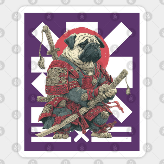 Bushido Pug: The Samurai Dog Warrior Sticker by TuncGK