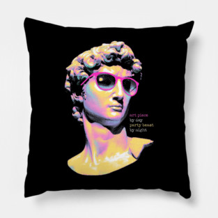 Art Piece By Day, Party Beast By Night - Neon David 80s Retro Pixel Statue Art Pillow