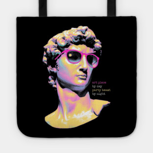 Art Piece By Day, Party Beast By Night - Neon David 80s Retro Pixel Statue Art Tote