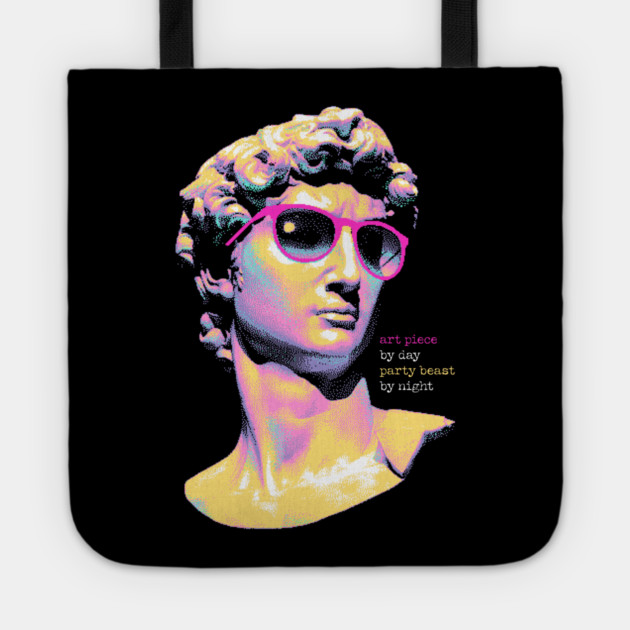 Art Piece By Day, Party Beast By Night - Neon David 80s Retro Pixel Statue Art Tote by Butter Creative