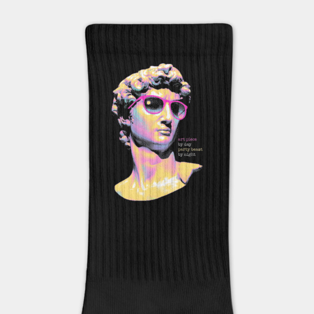 Art Piece By Day, Party Beast By Night - Neon David 80s Retro Pixel Statue Art by Butter Creative