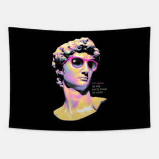 Art Piece By Day, Party Beast By Night - Neon David 80s Retro Pixel Statue Art Tapestry