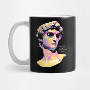Art Piece By Day, Party Beast By Night - Neon David 80s Retro Pixel Statue Art Mug