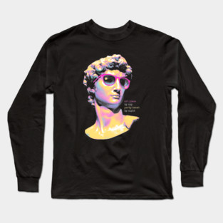 Art Piece By Day, Party Beast By Night - Neon David 80s Retro Pixel Statue Art Long Sleeve T-Shirt