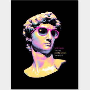 Art Piece By Day, Party Beast By Night - Neon David 80s Retro Pixel Statue Art Posters and Art