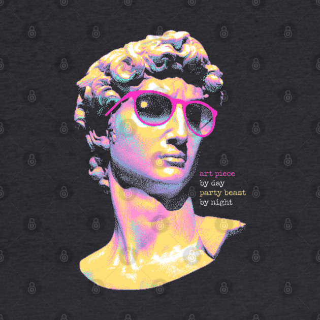 Art Piece By Day, Party Beast By Night - Neon David 80s Retro Pixel Statue Art by Butter Creative