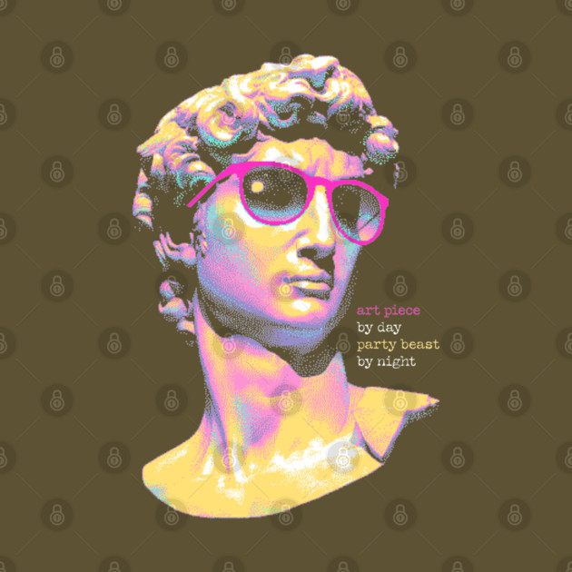 Art Piece By Day, Party Beast By Night - Neon David 80s Retro Pixel Statue Art by Butter Creative