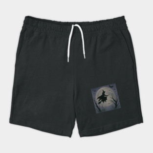 Halloween Witch Flying Across the Moon – Spooky Night Bats Silhouette Design Shorts