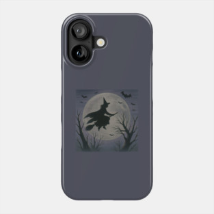 Halloween Witch Flying Across the Moon – Spooky Night Bats Silhouette Design Phone Case