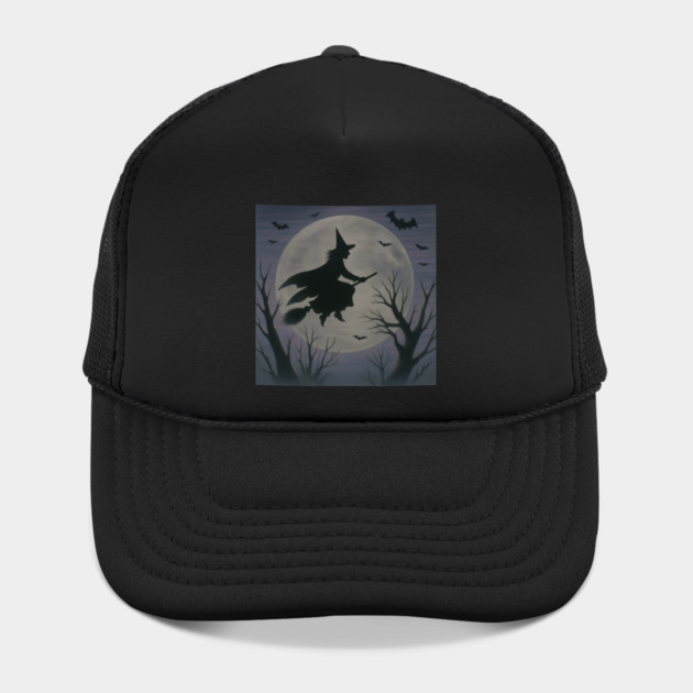 Halloween Witch Flying Across the Moon – Spooky Night Bats Silhouette Design by DonWillisJrArt