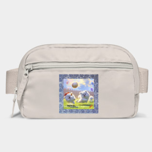 Boho Ball Game Buddies – Dogs Playing Baseball with Hmong Tribal Pattern Bag