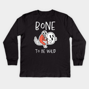 Bone to Be Wild – Funny Halloween Skeleton Riding Ghost Design Kids Long Sleeve T-Shirt