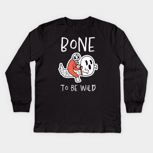 Bone to Be Wild – Funny Halloween Skeleton Riding Ghost Design Kids Long Sleeve T-Shirt by Butter Creative