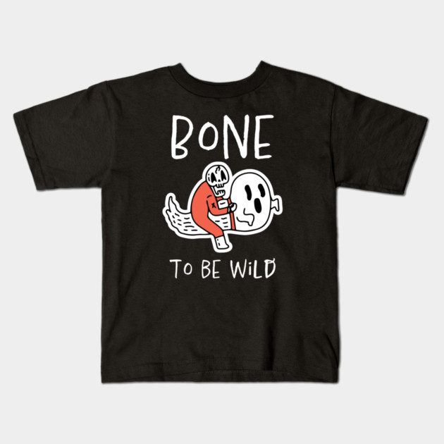 Bone to Be Wild – Funny Halloween Skeleton Riding Ghost Design Kids T-Shirt by Butter Creative