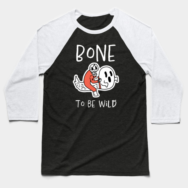 Bone to Be Wild – Funny Halloween Skeleton Riding Ghost Design Baseball T-Shirt by Butter Creative