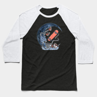 Funny Skeleton Skater Wipeout Moon Crash – Skateboard Fail Graphic Baseball T-Shirt