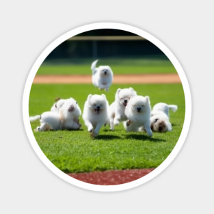 Tribal Home Run Paws – Dogs Playing Baseball with Indigo Hmong Tribal Pattern Magnet