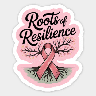 Roots of Resilience Breast Cancer Awareness Pink Ribbon Tree Sticker